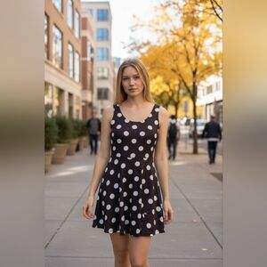 NWOT Designer Kiki Life Polka Dot Midi Dress with a satin belt